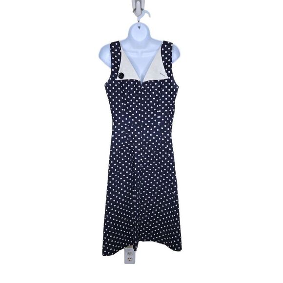 Vintage 90s A Line Dress Womens Size 8 Black White Polka Dot Sleeveless - Picture 1 of 6